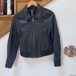 Bebe black leather crop jacket